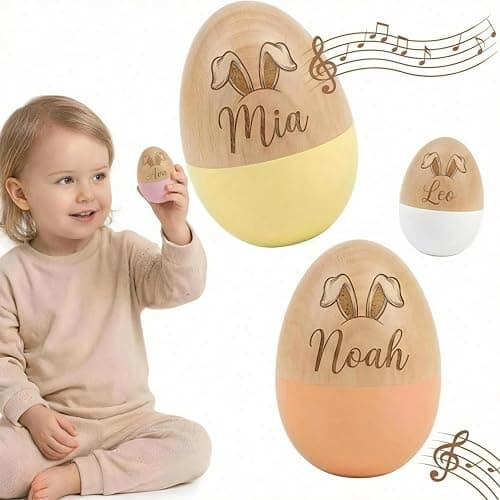 Personalized Wooden Eggs Musical Shakers 2026 – Natural Beech Wood with Free Engraving for Kids, Easter Basket Stuffers,, Sensory Toys for Boys Girls