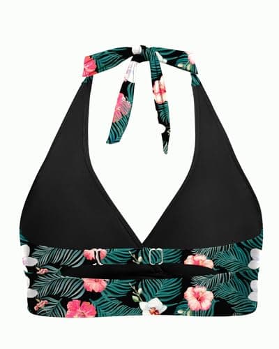 Yonique Women's Plus Size Bikini Tops Only Halter Swimsuit Top Large Bust Swim Top V Neck Bathing Suit Tops view 5