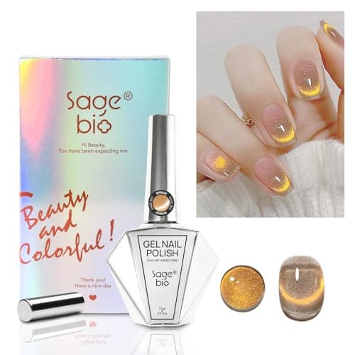 SAGEBIO 15ml Cat Eye Gel Nail Polish with Magnet Stick – Glitter Holographic Magnetic Gel, DIY Manicure Kit for Home Use, Long-Lasting Nail Art, A-Champagne Gold — image 1