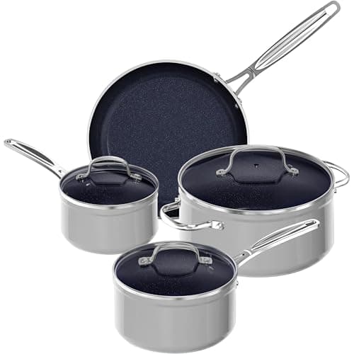Nuwave 7pc Cookware Set Healthy Duralon Blue Ceramic Nonstick Coated, Diamond Infused Scratch-Resistant, PFAS Free, Oven Safe, Induction Ready & Evenly Heats, Tempered Glass Lids & Stay-Cool Handle view 1