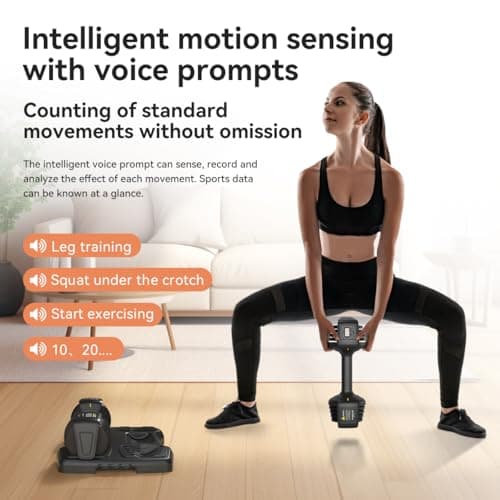 Smart Adjustable Dumbbell Set - Pair with Stand - Quick Adjustment, Secure Grip - Compact Home Gym Training Dumbbells for Men & Women with Voice Reminder & Motion Sensing Functions - 25LB view 4