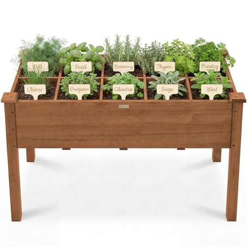 Best Choice Products Raised Herb Garden Bed Planter Box - Elevated Wooden Planter with 10 Grid Growing Compartments, Drainage Holes, Vegetable Flower Garden Box for Patio Balcony Backyard - Acorn view 1