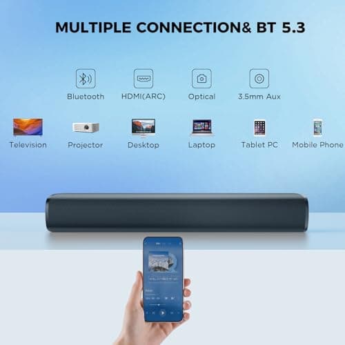 MZEIBO Sound Bar, 50W Soundbar for Smart TV Bluetooth 5.3 Speaker 17Inch with ARC/Optical/AUX Connection Surround for Home Theater Audio TV/PC/Gaming/Projectors view 5