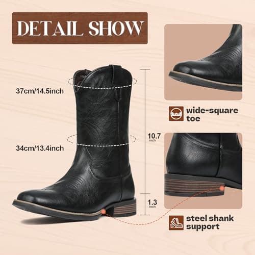 Grakihily Cowboy Boots For Men with Wide Square Toe Western Retro Boot Durable Classic Fashionable Embroidered Country Pull On Resistant Boots view 5