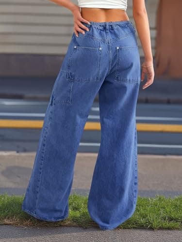 Cicy Bell Womens Wide Leg Jeans Vintage Mid Rise Baggy Boyfriend Belted Denim Pants with Pockets view 5