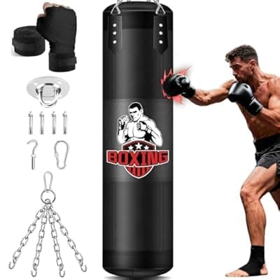 YORWHIN Punching Bag for Adults, 4FT PU Heavy Boxing Bags with Chain Ceiling Hook, Hanging Boxing Bag for Kickboxing Muay Thai Karate Judo Taekwondo Home Gym Training, Unfilled