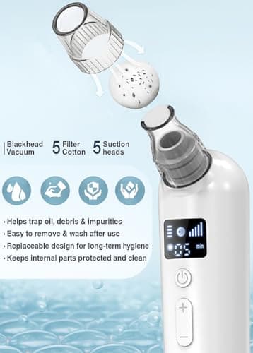Vacuum Blackhead Remover Pore Cleaner with Heat & Red Light 5 Suction Levels Nose Pore Cleaner Rechargeable with LED Display, 6 Probes & Bonus Blemish Extractor Tools, Skincare Gift for Women view 6