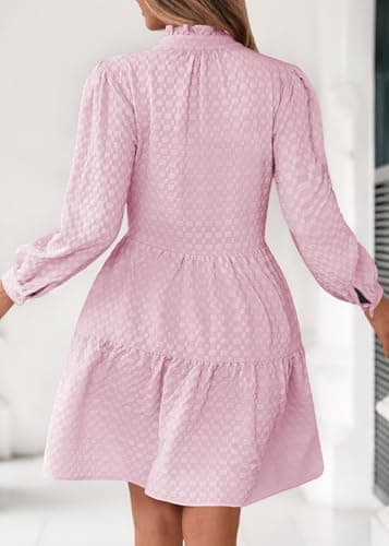 Lazysmile Dresses for Women Long Sleeve V Neck Button Down Ruffled Flowy Fall Casual Babydoll Tunic Dress view 2