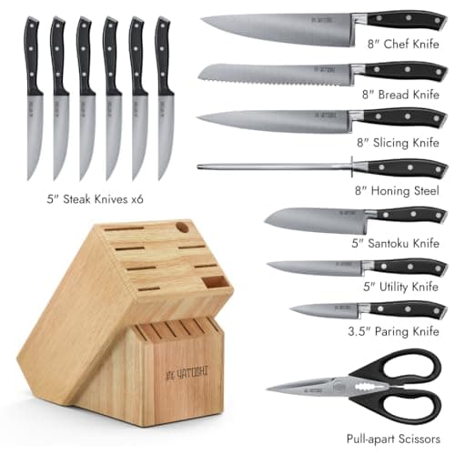 Yatoshi 15 Piece Black Knife Block Set - Pro Kitchen Knife Set Ultra Sharp High Carbon Stainless Steel with Ergonomic Handle view 3