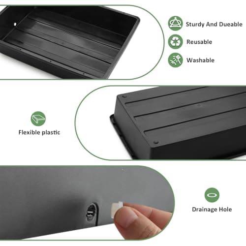 5 Pack Nursery Pots Trays with Removable Mesh Drainage Mat, Plastic Seed Starter Trays (17"x12"x3.5") with Drainage Hole, Propagation Kit for Seedlings, Microgreens, Plant Germination (Black) view 4
