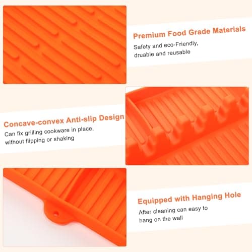 Silicone Grill Mat for Blackstone Silicone Griddle Tools Mat with Drip Pad Grill Pad for Outdoor Grill Kitchen Countertop (Orange) view 5