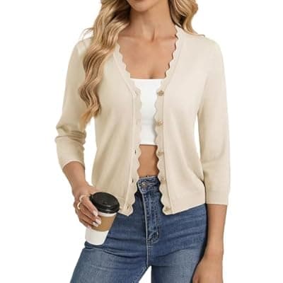 GRACE KARIN Women's 3/4 Sleeve V Neck Button Down Lightweight Cardigan Sweater Open Front Dressy Shrugs Spring Fashion