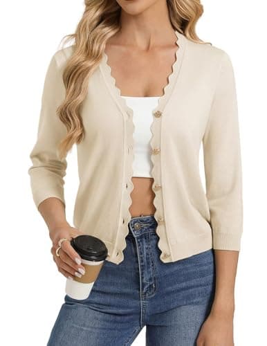 GRACE KARIN Women's 3/4 Sleeve V Neck Button Down Lightweight Cardigan Sweater Open Front Dressy Shrugs Spring Fashion — image 1