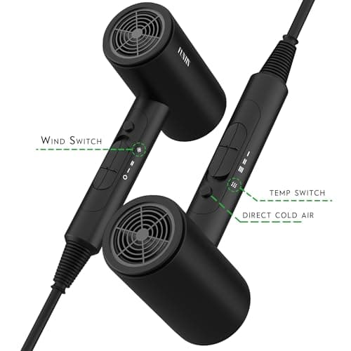 FUNTIN Hair Dryer, Blow Dryer with Diffuser Brush Comb for Women 4C Thick Curly Hair 1800w-Professional Black view 3