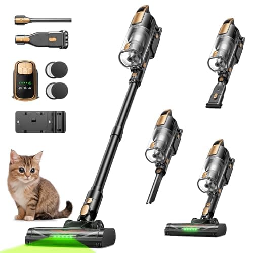 Cordless Vacuum Cleaner, 550W 45KPa 50Mins Vacuum Cleaners for Home, Powerful Stick Vacuum with Green LED Lights, Self-Standing & Anti-Tangle, Lightweight Vacuum for Pet Hair/Carpet/Hard Floor — image 1