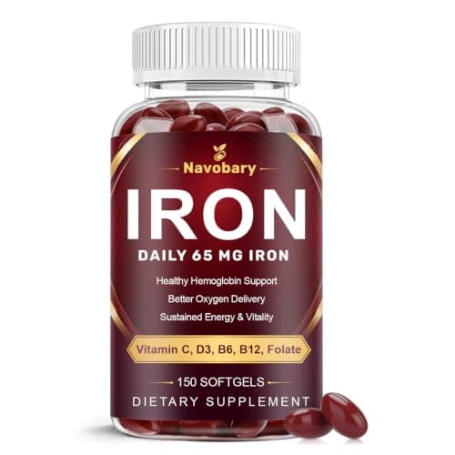 Iron 65mg 8-in-1 Multivitamin with B-Complex, B12 & Folate - 150 Softgels | Multivitamin with iron 65mg + B-Complex, Vitamin C, D3, E & Folate for blood & energy*. 2 daily, 75 day supply — image 1