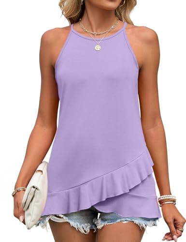 JUSTFASHIONNOW Womens Halter Tank Top Dressy Casual Camisole Tops Ruffle Hem Sleeveless Summer Blouses Beach Vacation Shirts view 3