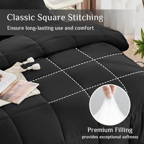 JOLLYVOGUE California King Comforter Set, Ultra-Soft Bed in a Bag Cal King Size 7 Pieces, Oeko-TEX Certified Bedding Set with Down Alternative Comforter, Sheets, Pillowcases & Shams, Black view 4