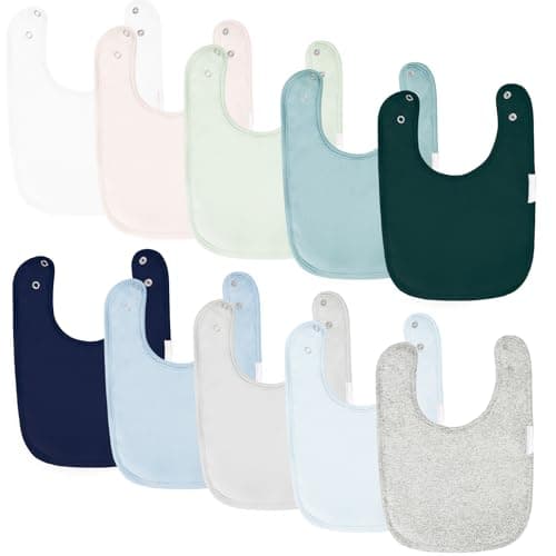 littogoose 10-Pack Solid Color Baby Bibs – Soft Absorbent Drool Bibs with Adjustable Snaps for Infants Toddler