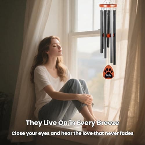 GDuolaPaws Personalized Pet Memorial Wind Chime, 26" Dog Memorial Gift for Loss of Dog, 3-Pieces Dog Passing Away Gift Package with Sympathy Card & Bracelet view 5