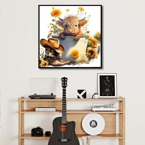 igoodom Cow Diamond Art Kits for Adults, Highland Cow Diamond Art Kits, Full Drill Round Sunflower Diamond Painting Kits, DIY Gem Art and Crafts for Home Wall Decor Gift 14x14inch view 3