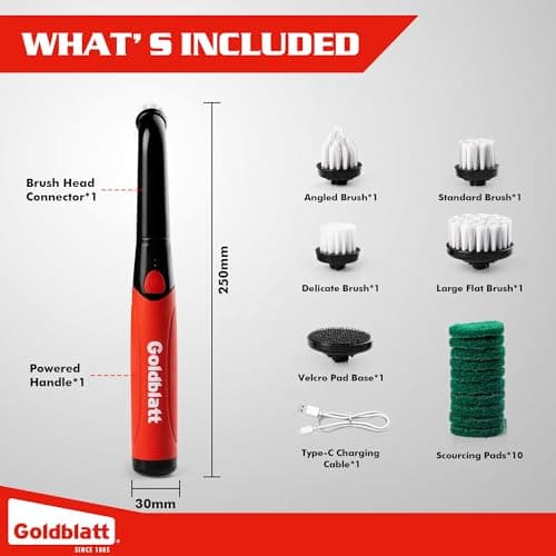 Goldblatt Cordless Electric Spin Scrubber 18-Piece Kit, Power Scrubber with Battery Indicator Light, Waterproof Electric Cleaning Brush for Grout, Tile, Bathroom, Kitchen Cleaning view 2