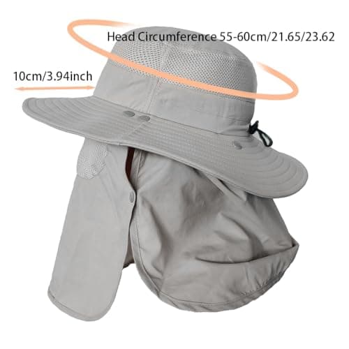 Sun Hat Bucket Hats for Men Women,Outdoor Wide Brim Fishing Hat with Detachable Face Cover & Neck Flap UV Protection view 5