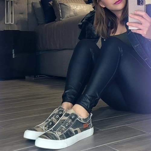 JENN ARDOR Womens Slip On Fashion Sneakers No Laces Comfortable Casual Low Canvas Sneakers Flats Walking Shoes view 2