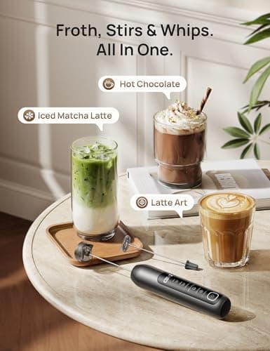 DREO Milk Frother Handheld, Coffee Drink Hand Mixer Wand, BaristaMaker Nano | 4 Modes for Latte Art Microfoam, 2550mAh Rechargeable Battery, One-Touch Frothing, 150+ Drinks, IPX6 Waterproof, Easy Clean view 6