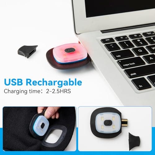 FFIPBGE Valentines Day Gifts for Him, Beanie Hats with Light, USB Rechargeable LED Hand Free Headlamp, Birthday Gifts for Men, Women, and Teens, Ideal for Camping, Hiking, Black view 6