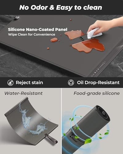 Food Warming Mat with Dual Heating Zones, 4 Temp Settings, Silicone Easy-Clean, Auto Shut-Off, Timer, Child Lock, Portable for Buffet, Party & Travel, 350W, 120V(AC), (Gray, Large) view 6