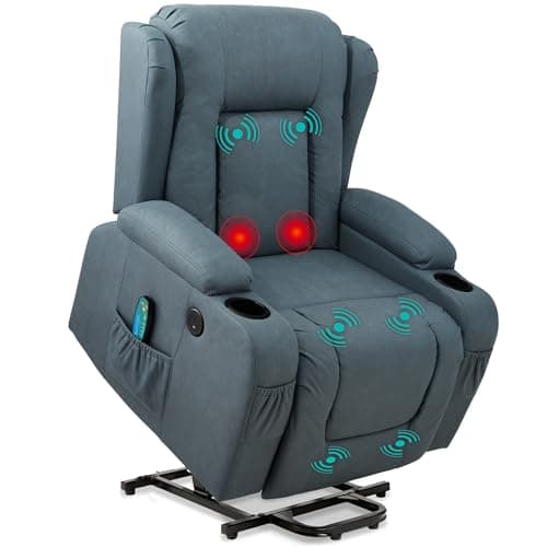 Best Choice Products PU Leather Electric Power Lift Chair, Recliner Massage Chair, Adjustable Furniture for Back, Legs w/ 3 Positions, USB Port, Heat, Cupholders, Easy-to-Reach Side Button - Blue view 1