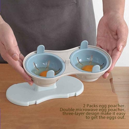 Egg Poacher Microwave Egg Cooker, 2 Cavity Edible Silicone Double Drain Poached Egg Cups, Microwave Egg Poacher Kitchen Cooking Gadgets view 2