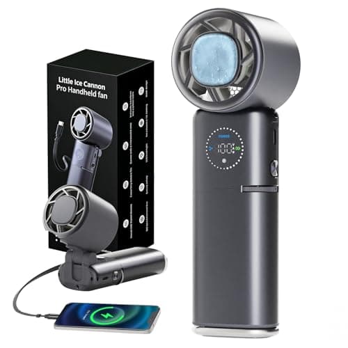 Portable Handheld Fan, 9000mAh Rechargeable Travel Fan as Power Bank, 100 Speed Scroll Wheel, Personal Hand Face Fan for Outdoor & Working, Retractable Wire, Extra-Long Battery Life - Dark Grey view 1