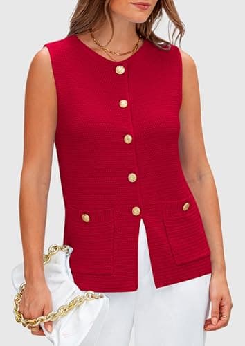 PRETTYGARDEN Women's 2026 Spring Sweater Vest Sleeveless Button Down Knit Cardigan Tank Tops Summer Business Casual Outfits view 4