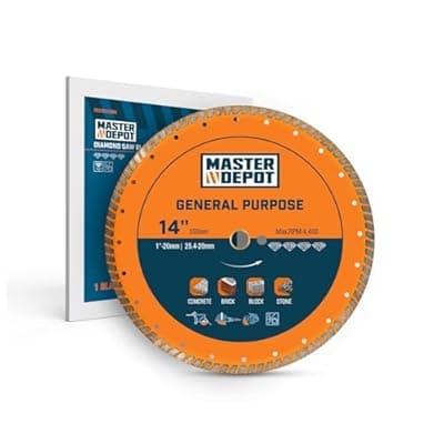 14 Inch Diamond Cutting Blade, Turbo Rim for Angle Grinder Circular Saw Cutter Wheel Dry Wet for Masonry/Concrete/Brick/Stone, 1"-20mm Arbor