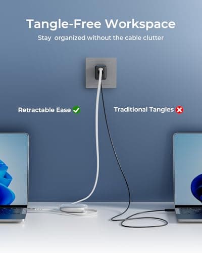 TALIX 240W Retractable USB C Cable, PD 3.2 Fast Charging USB C to USB C Cable, E-Marker Chip, 480Mbps Data Transfer, Anti-Tangle Retractable Cord for Travel, iPhone 17, MacBook, Samsung S25, 3.94FT view 5