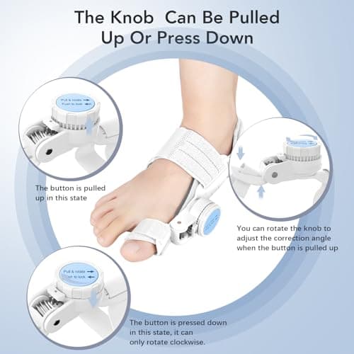 VEVARUN Bunion Corrector for Women Men: Big Toe Straightener Bunion Fix with Adjustable Knob-Orthopedic Bunions Splint Brace Toe Alignment Correction for Hallux Valgus Pain Relief Day/Night 1PCS (White) view 5