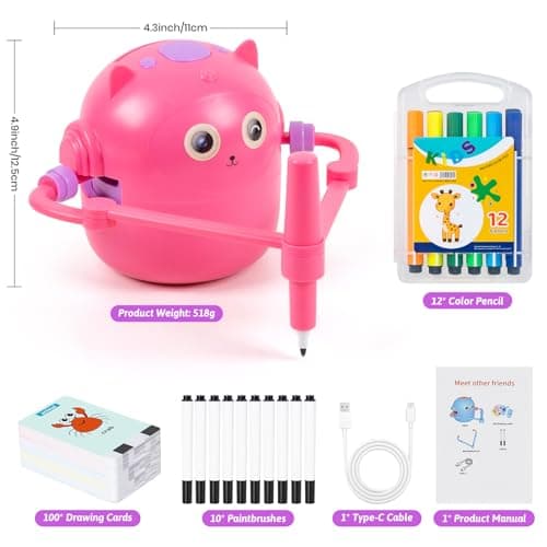 TREEFIA Drawing Robot for Kids, Drawing Robot for Kids 6 7 8 9 10 11 12 Year Old, Doodle Bot Toy with 100 Word Cards & 16 Color Pens for Girls and Boys view 2
