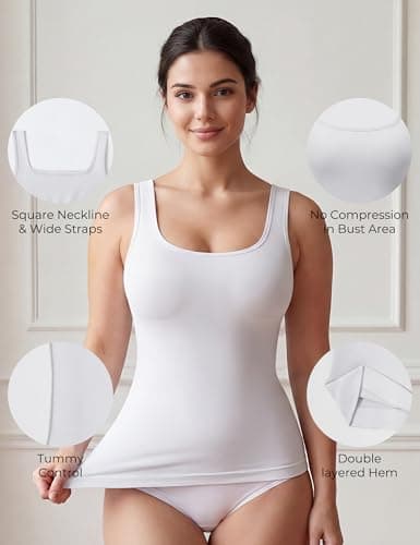 KIKIMINK Womens Shapewear Tank Tops Tummy Control Seamless Square Neck Body Shaper Compression Camisole Slimming Undershirt view 2