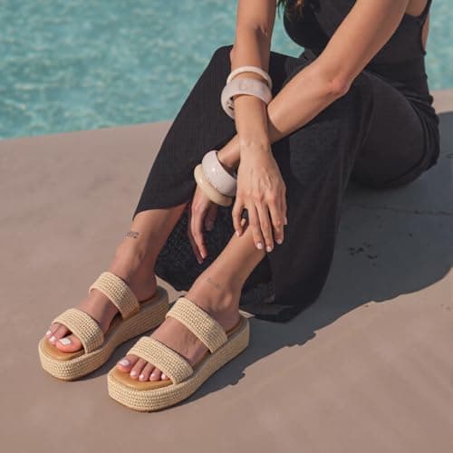 EQAUDES Platform Slip on Espadrille Sandals for Women Wedges Slides Bohemia Sandals Flatform Open Toe Beach Sandals view 2