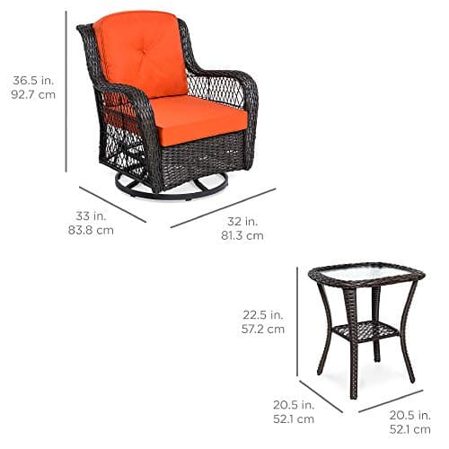 Best Choice Products 3-Piece Outdoor Wicker Patio Bistro Set w/ 2 360-Degree Swivel Rocking Chairs and Tempered Glass Top Side Table - Rust view 2