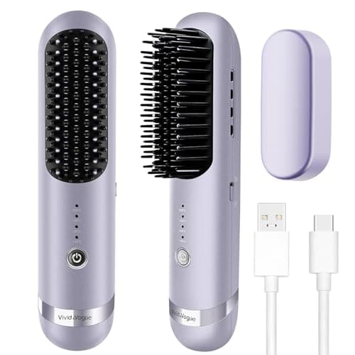 Cordless Hair Straightener Brush, 2 in 1 Curling & Straightening Brush with 200 Million Negative Ions, Mini Travel Hot Straightener Comb for Women, Fast Heating & Dual Voltage — image 1