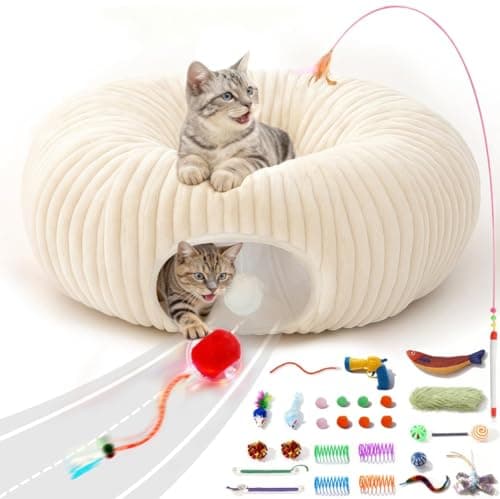 Catails Cat Tunnel Bed with 31 Pcs Interactive Cat Toys, Automatic Cat Toys for Indoor Cats Kittens, Cat Tube with Moving Ball, White — image 1