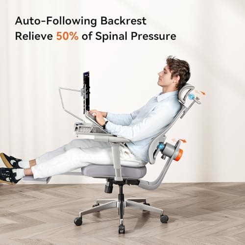 Newtral Office Chair Ergonomic with Footrest, Auto-Following Lumbar Support, High Back Desk Chair with 4D Armrest,136° Tilt Lock, Adjustable Seat Depth & Height (Supreme, Grey) view 6