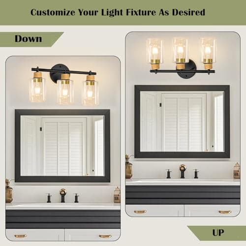 Joylen Bathroom Light Fixtures,3-Light Matte Black Vanity Light with Clear Glass Shade,Farmhouse Bathroom Lighting Fixtures Over Mirror,Wall Sconces for Bedroom Kitchen Cabinet Living Room Hallway view 4