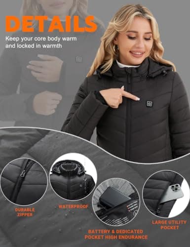 Heated Jackets for Women with Power Bank, Winter Coat Gifts view 6