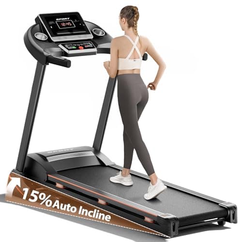 RENESTAR Treadmills for Home, Treadmill with 0-15% Auto Incline, 3HP Folding Treadmills for Running Walking with 300LBS Weight Capacity, Incline Treadmill Equipped with Bluetooth & Pulse Monitor