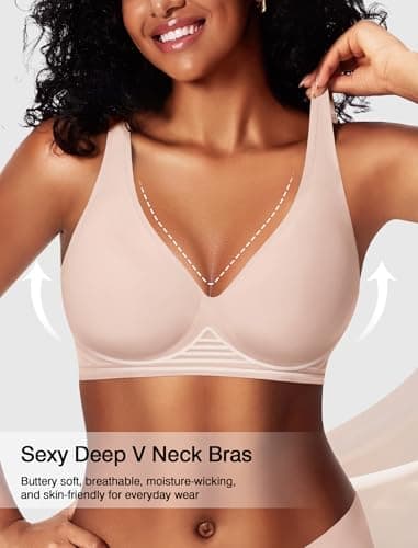 Deep V Wireless Jelly Bras for Women Push Up Bralette Seamless No Underwire Support T-Shirt Comfort Plunge Full Coverage view 2