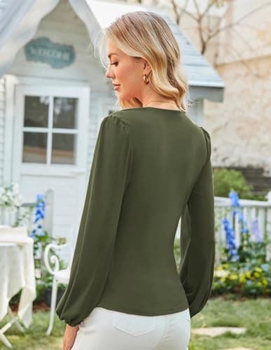 GRACE KARIN Long Sleeve Blouses for Women Dressy Casual, Wrap Tops Work Shirts, 2026 Summer Business Outfits view 4